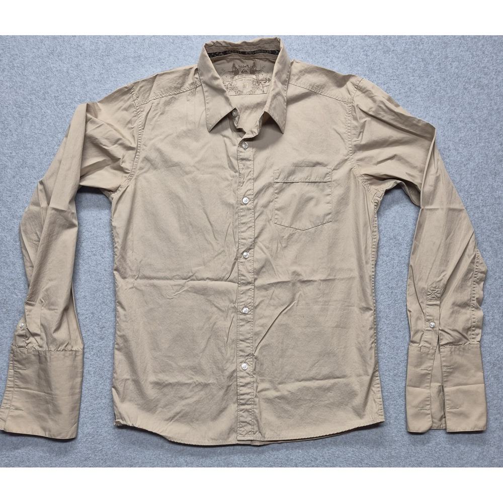 Quicksilver Limited Shirt Mens Medium Beige Long Sleeve Button Up Barrel Cuff